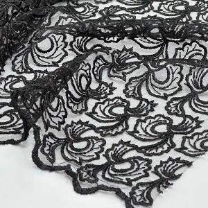 خرید پارچه تور مشکی طرح گل 3 گوش