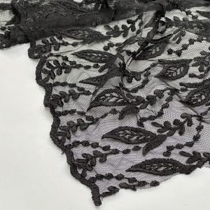 خرید پارچه تور مشکی طرح برگ