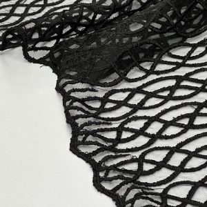 خرید پارچه تور مشکی طرح موجی