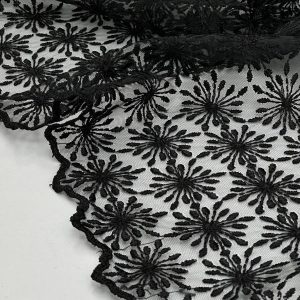 خرید پارچه تور مشکی طرح گل اتمی