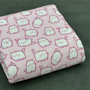 خرید پارچه مخمل کبریتی صورتی طرح گربه