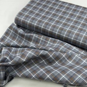 خرید پارچه تترون نخی چهارخونه طوسی آبی