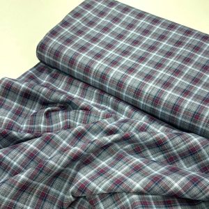 پارچه تترون نخی چهارخونه درشت طوسی زرشکی