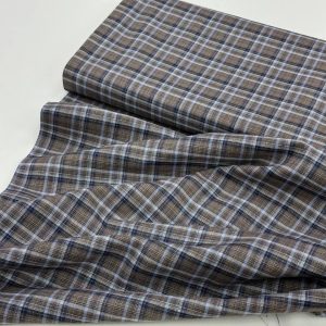 خرید پارچه تترون نخی چهارخونه ریز قهوه ای آبی آسمانی