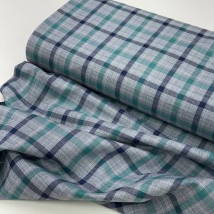 خرید پارچه تترون نخی چهارخونه طوسی سبز