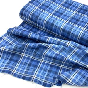 پارچه تترون نخی چهارخونه درشت سرمه ای سفید