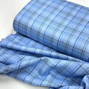 پارچه تترون نخی چهارخونه خط ریز آبی روشن