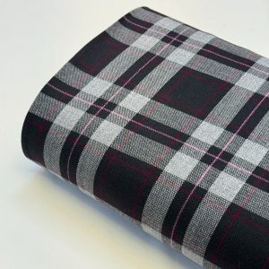 پارچه کشمیر طرحدار خاکستری خط قرمز صورتی