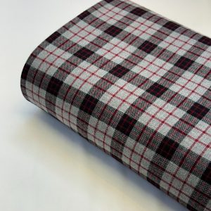 پارچه کشمیر طرحدار خاکستری مشکی خط قرمز