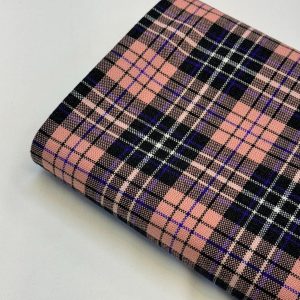 پارچه کشمیر طرحدار گلبهی سفید خط یاسی