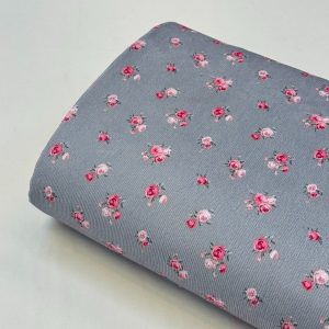 خرید پارچه مخمل کبریتی زمینه طوسی گل صورتی