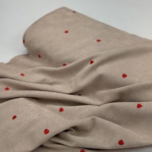 پارچه مخمل کبریتی گلدوزی کرم طرح قلب