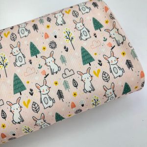 پارچه تریکو میله ای صورتی طرح خرگوش