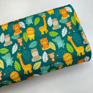 پارچه تریکو میله ای سبز طرح باغ وحش