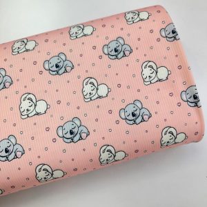 پارچه تریکو میله ای صورتی طرح خرگوش و کوالا