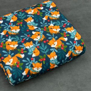 پارچه کبریتی ریز سبز طرح روباه