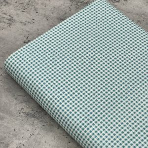 پارچه کتان چهارخونه سبزآبی روشن