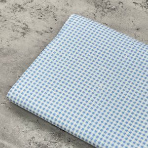 پارچه کتان چهارخونه آبی جین