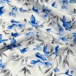 خرید پارچه کرپ سفید گل آبی