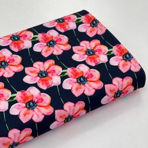 پارچه کرپ سرمه ای گل قرمز