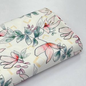 پارچه کرپ سفید گل ملیح صورتی