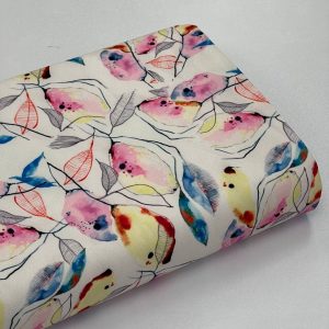 خرید پارچه کرپ سفید گل صورتی