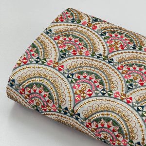 پارچه لینن سوزندوزی طرح موج سفید