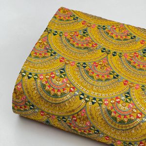 پارچه لینن سوزندوزی طرح موج خردلی