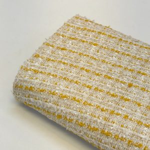 پارچه بافت شانل سفید خط زرد