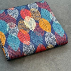 پارچه تریکو میله ای سرمه ای طرح برگ درشت