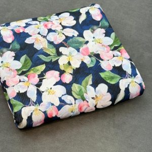 پارچه تریکو میله ای سرمه ای طرح گل‌ درشت