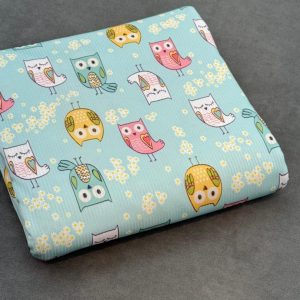 پارچه تریکو میله ای سبزآبی طرح جغد