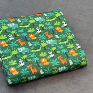 پارچه تریکو میله ای سبز طرح حیوانات