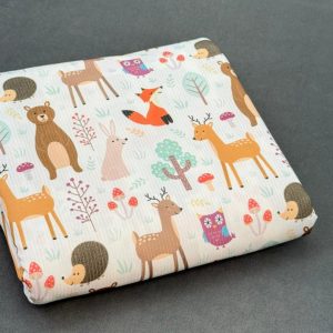 پارچه تریکو میله ای سفید طرح حیوانات