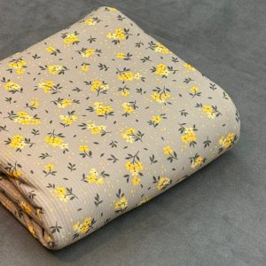 پارچه تریکو میله ای کرم گل زرد