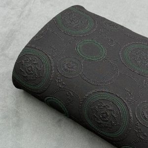پارچه ژاکارد ترک طرح دایره مشکی سبز