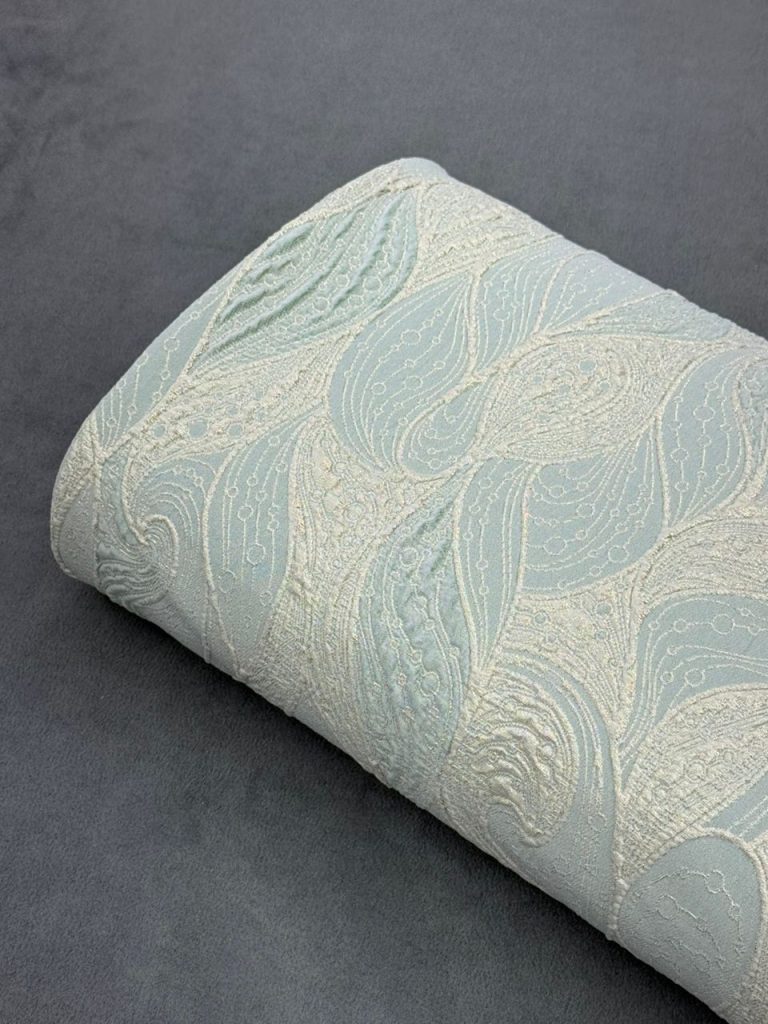 پارچه ژاکارد ترک طرح موج سبز طلایی