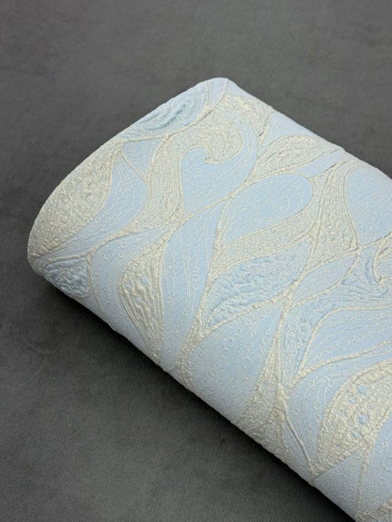 پارچه ژاکارد ترک طرح موج آبی طلایی
