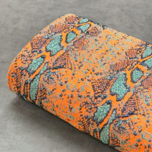 پارچه ژاکارد پوست ماری نارنجی سبز