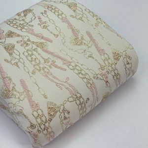 پارچه ژاکارد هرمس صورتی طلایی