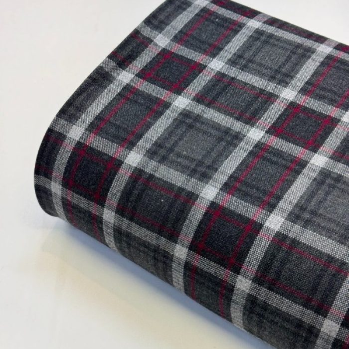 خرید پارچه کشمیر طرحدار خاکستری خط سفید صورتی