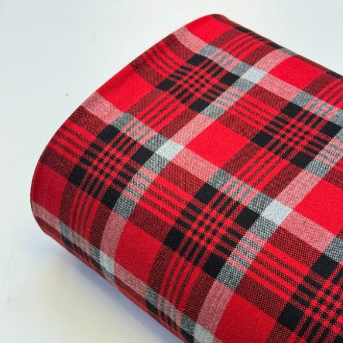 پارچه کشمیر طرحدار سفید قرمز خط خاکستری