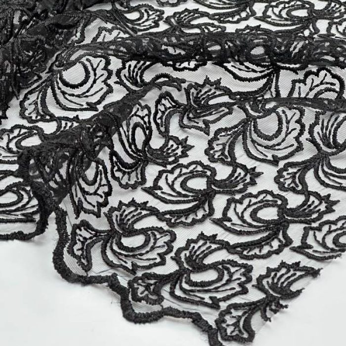 خرید پارچه تور مشکی طرح گل 3 گوش