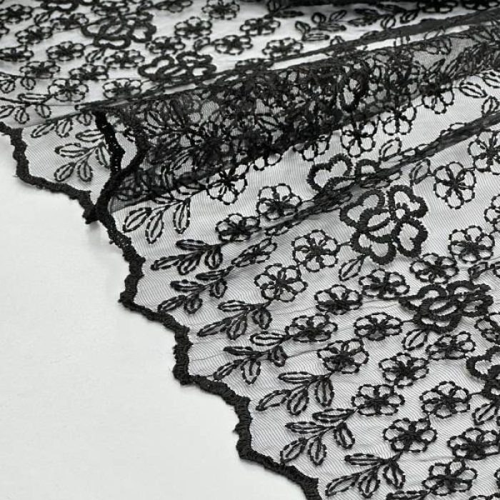 خرید پارچه تور مشکی طرح گلبرگ ریز