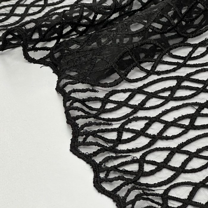 خرید پارچه تور مشکی طرح موجی